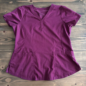 Purple Label Womens L Purple Scrub Top V Neck Pockets